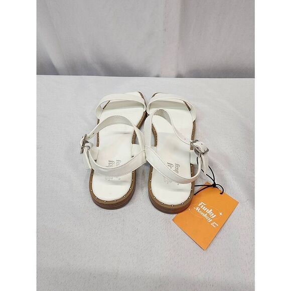 FUNKYMONKEY Women's 9 Faux Leather Flat Sandals Open Toes One Band Casual Ankle - Picture 3 of 7